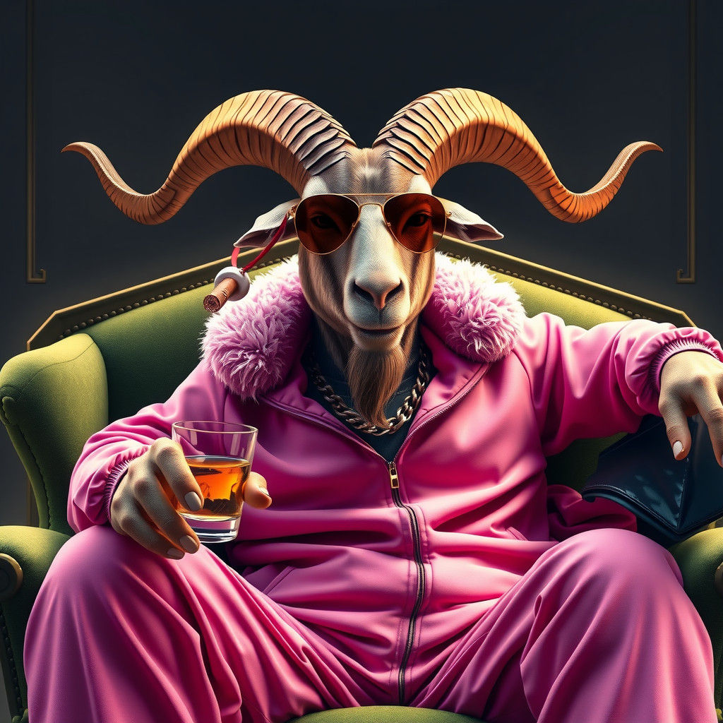 Goat Mafia Boss in Pink Tracksuit, Hyperrealistic Art