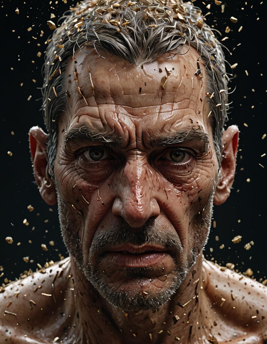 Hyperrealistic Male Head Disintegrating into Particles