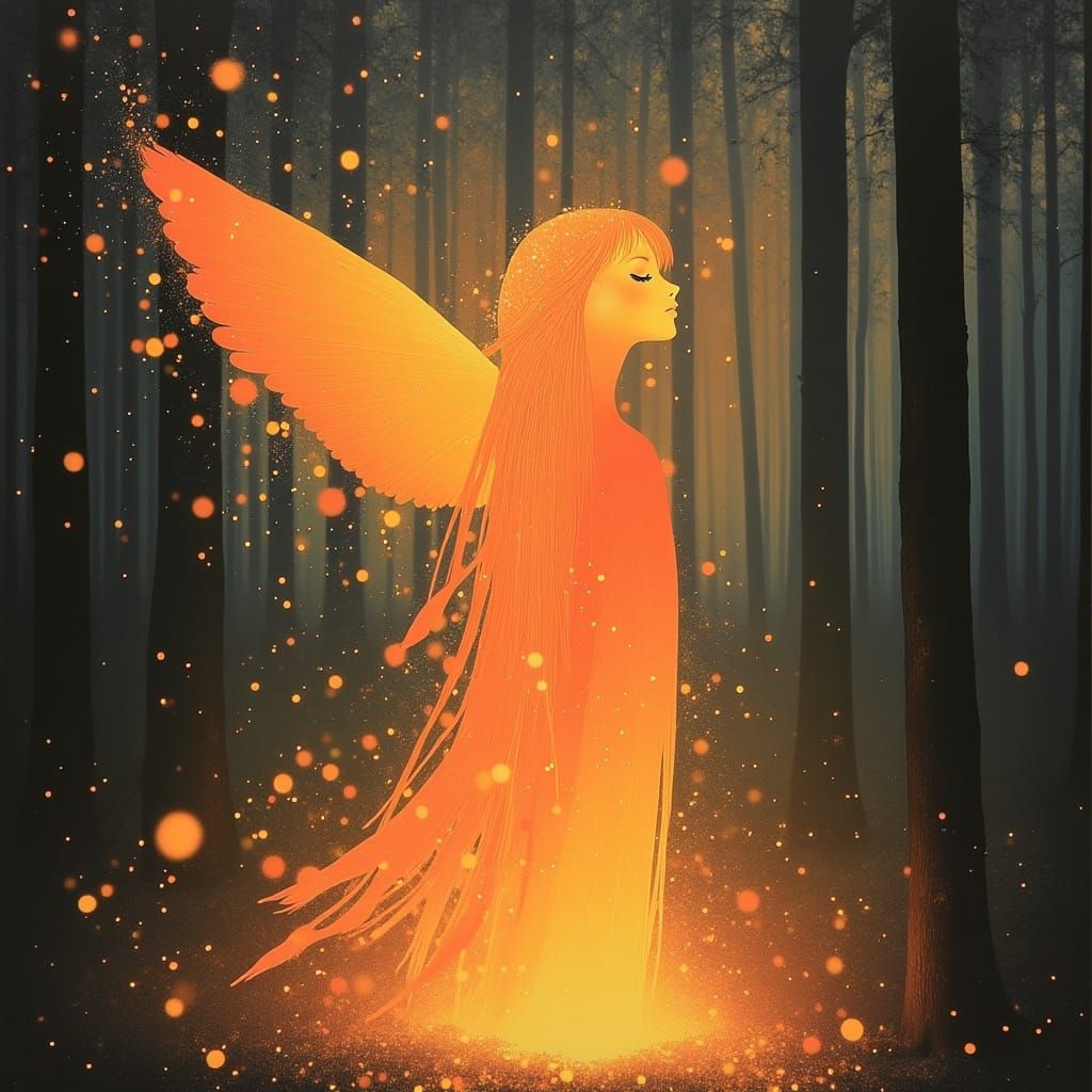 Childlike Fire Fairy in Ethereal Digital Art Style