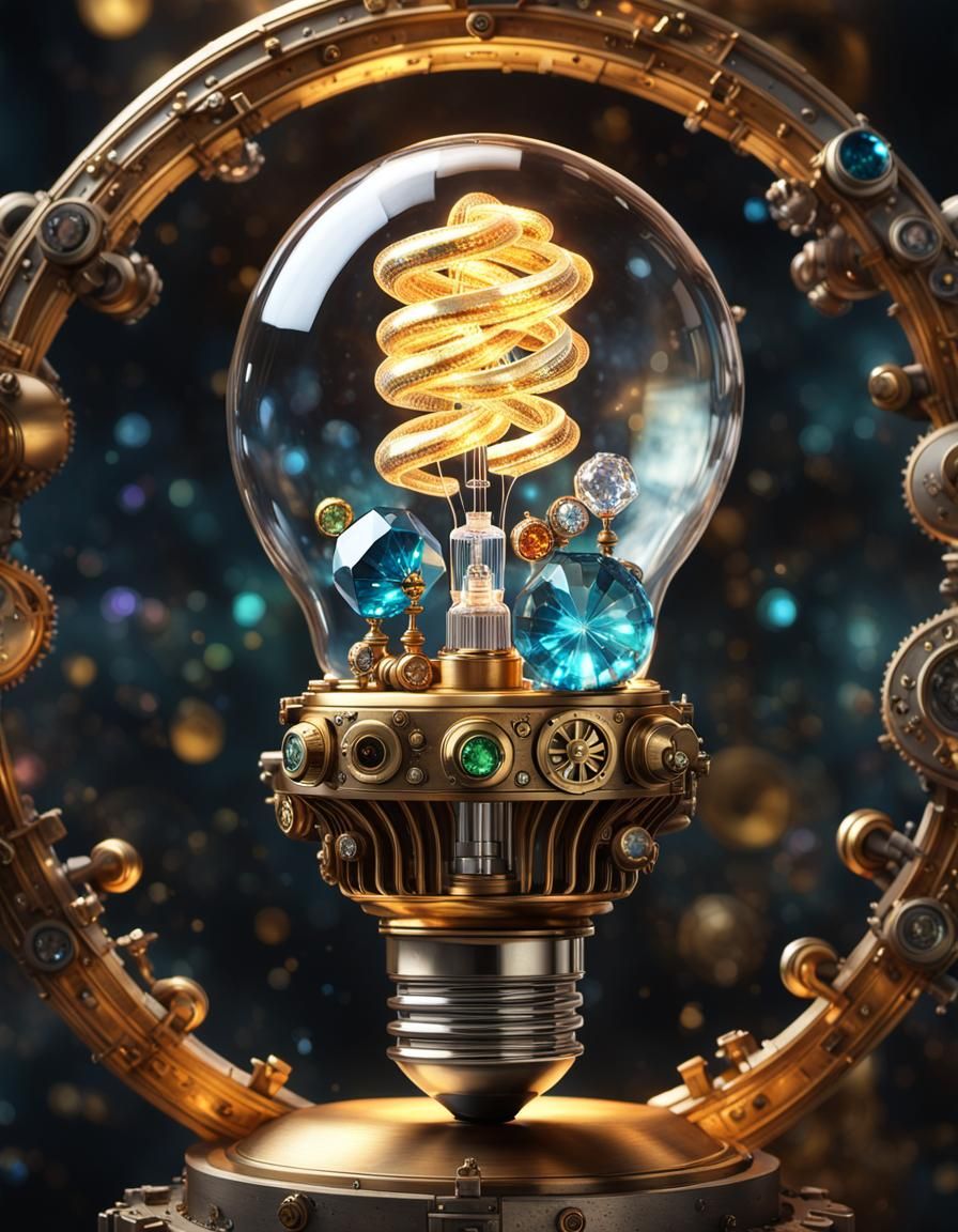 Steampunk Light Bulb in 3D Watercolor Style