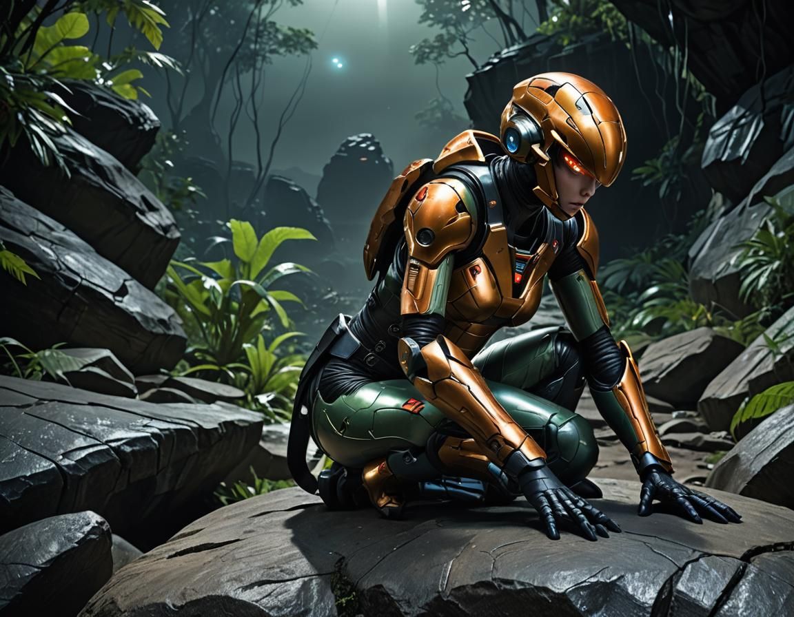 Sci-Fi Horror Girl in Spacesuit on Alien Planet