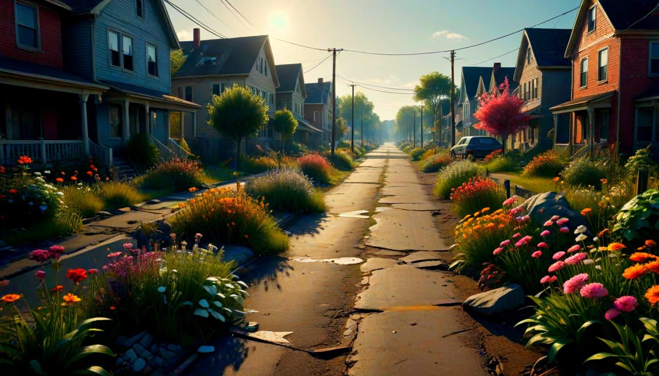 Dystopian Neighborhood Divided: Vibrant vs. Muted Concept Ar...