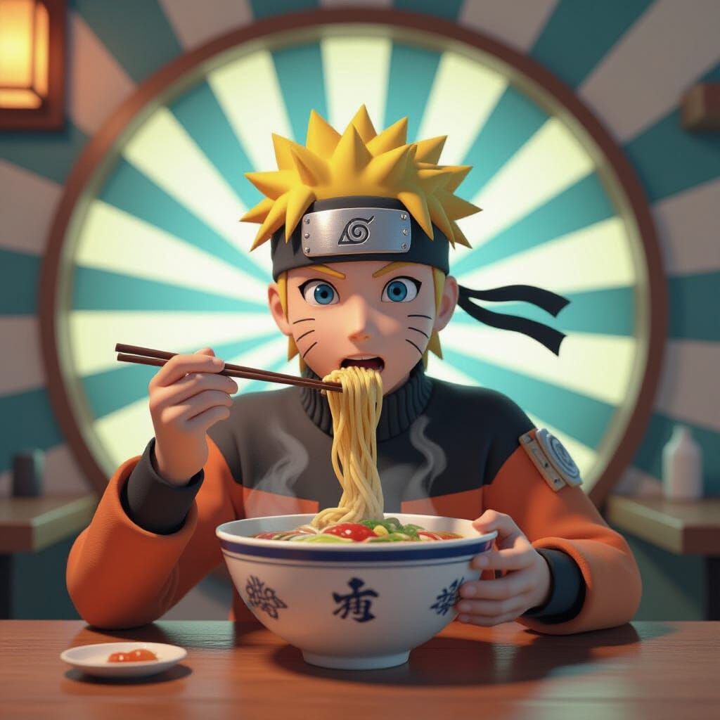 Naruto Uzumaki in Ramen Shop: 3D Digital Art