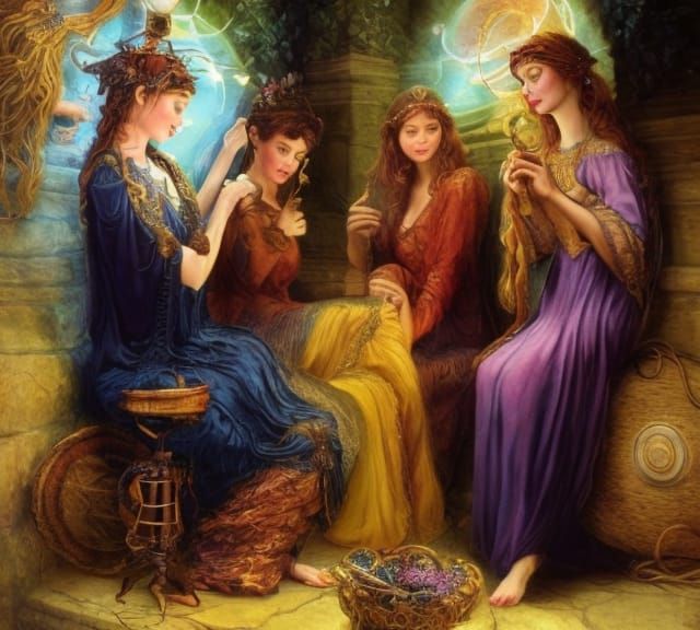 The Three Fates: A Digital Art Nouveau Illustration