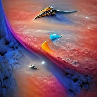 Psychedelic Starship Near Ice Planet