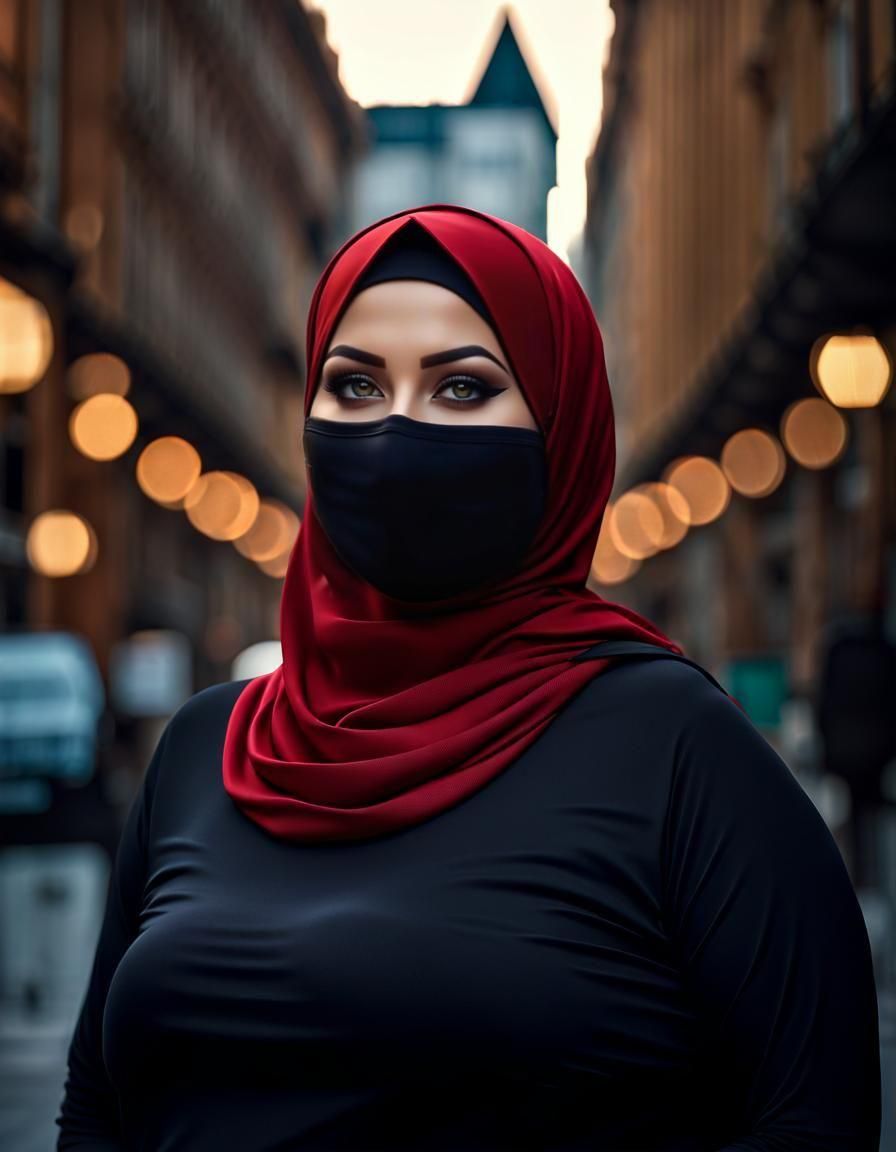 Stylish Hijabi Girl in Cityscape, Digital Art