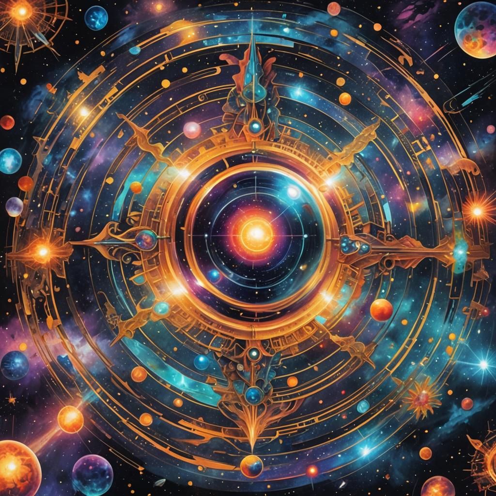 Holographic Astral Orb in Mixed Media Style