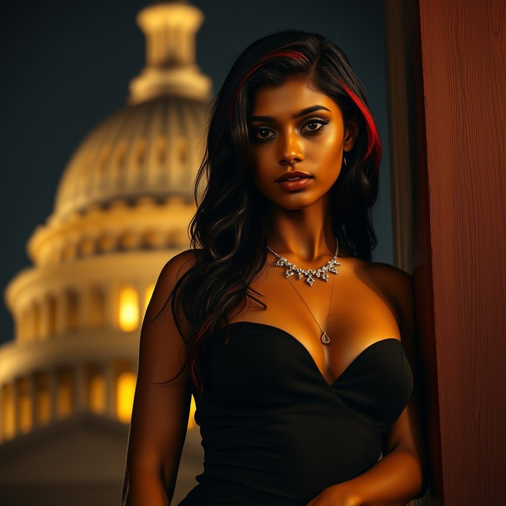 Cinematic Portrait of Woman Before Illuminated Dome