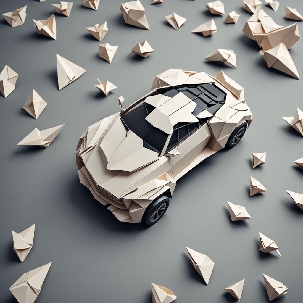 Futuristic Car as Origami Papercraft