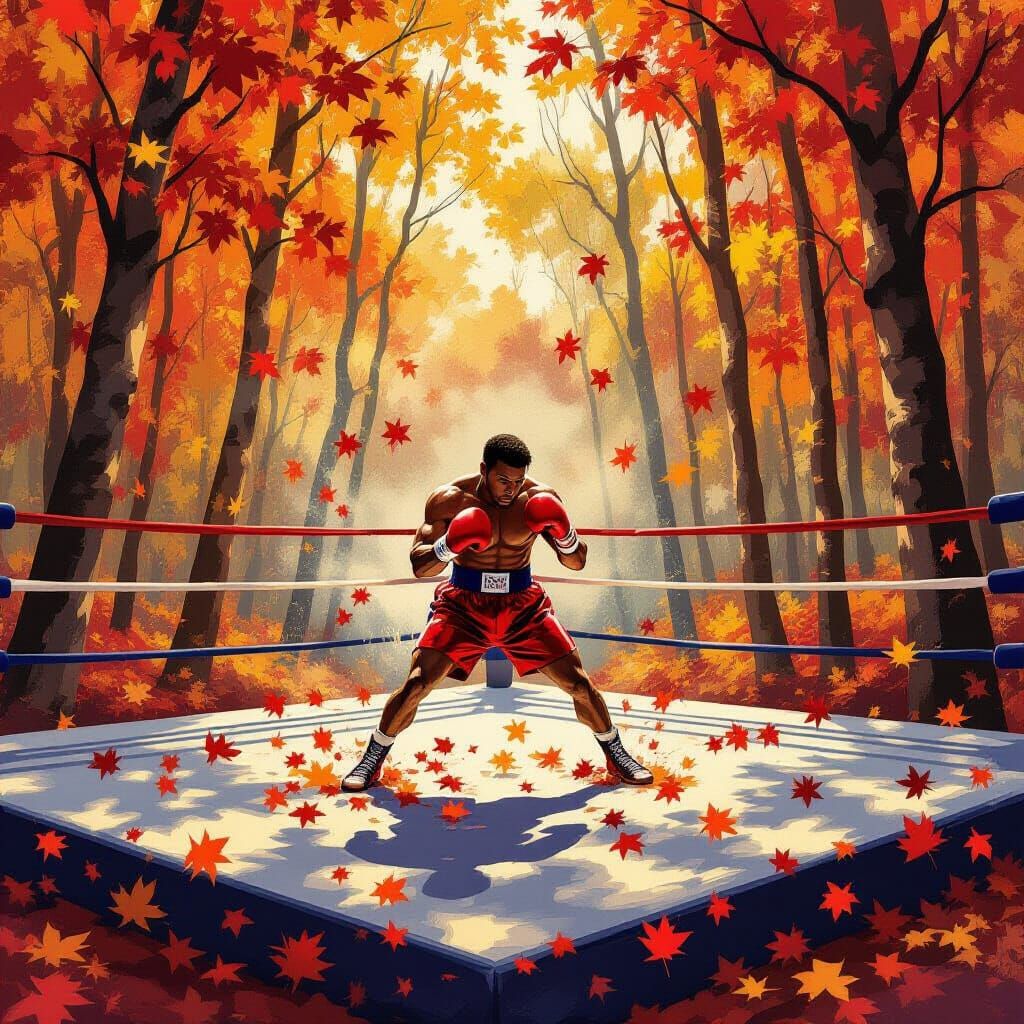 Boxing Gym in Autumn Forest: Painterly Style