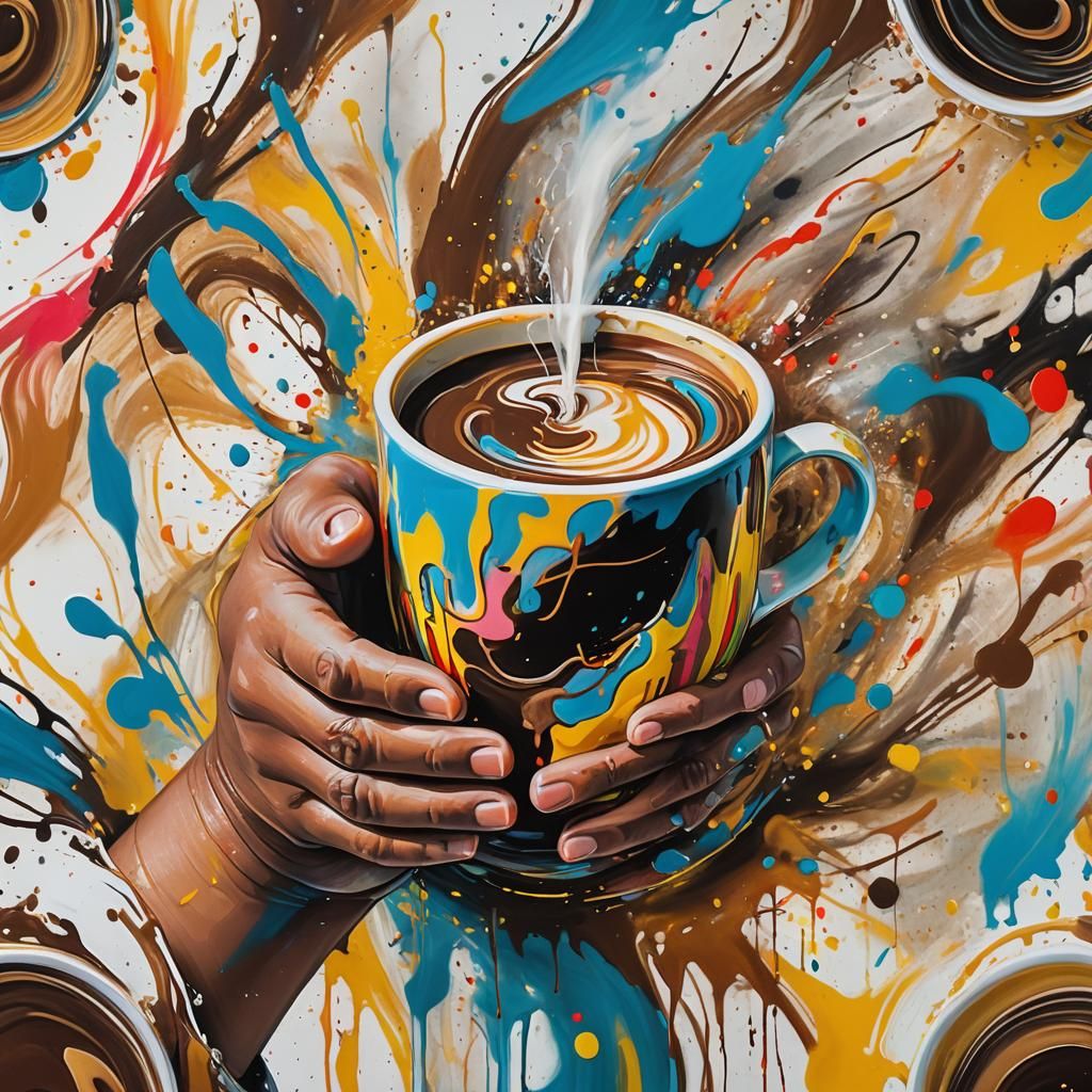 Child's Joyful Hot Chocolate: Abstract Expressionism