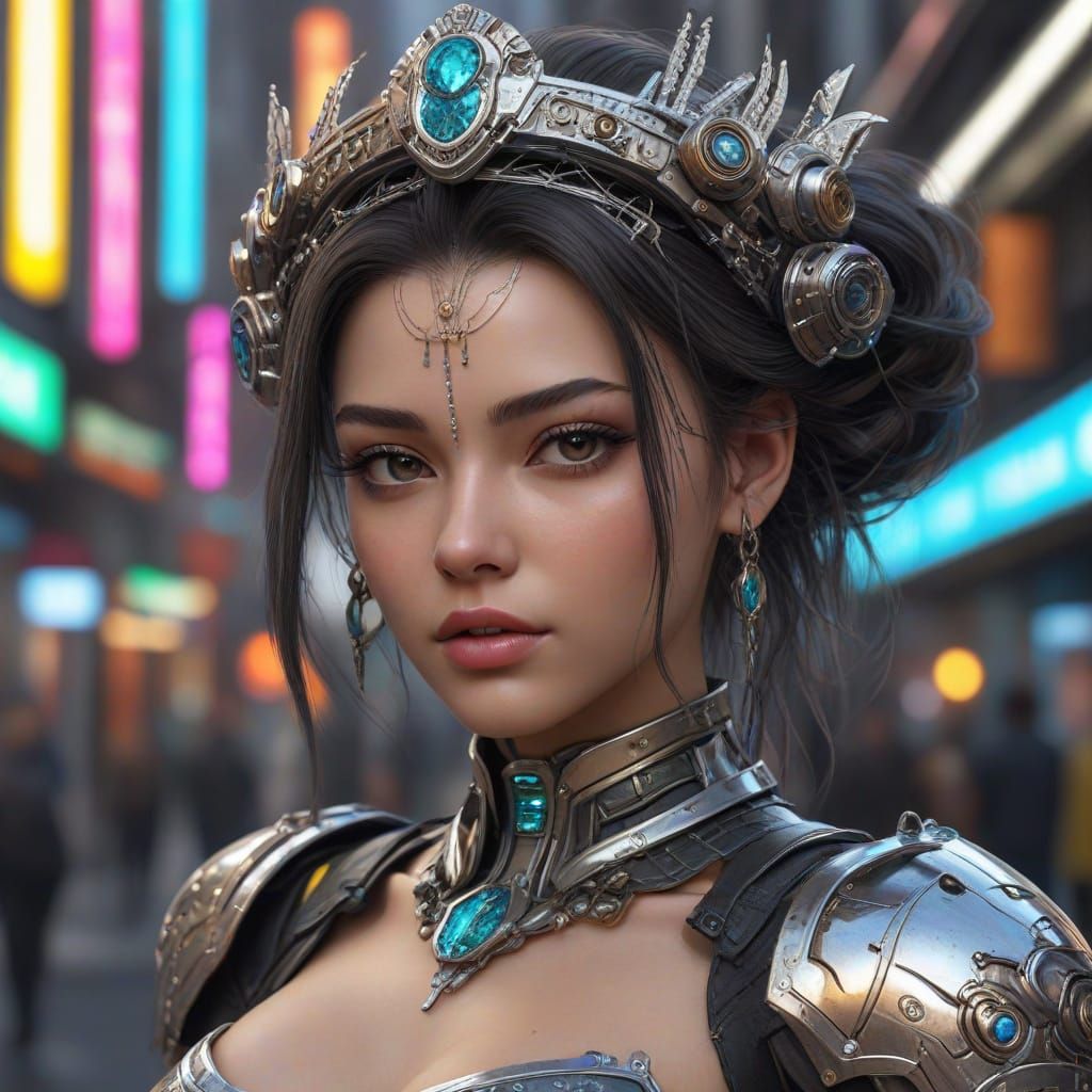 Ghetto Cyberpunk Princess in Hyperdetailed Armor