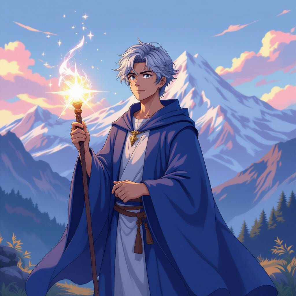 Young Mage with Wand in Studio Trigger Style