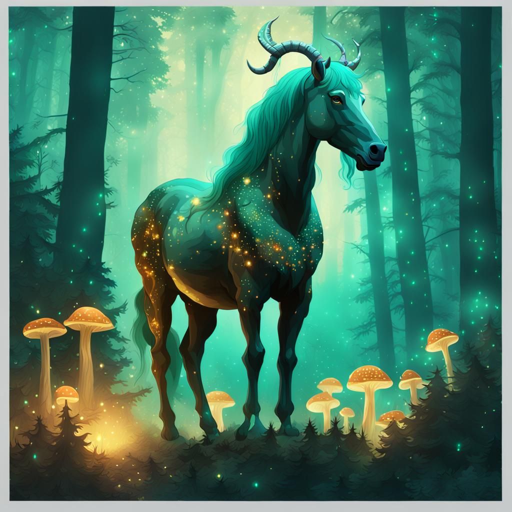 Majestic Centaur in Mystical Glowing Forest