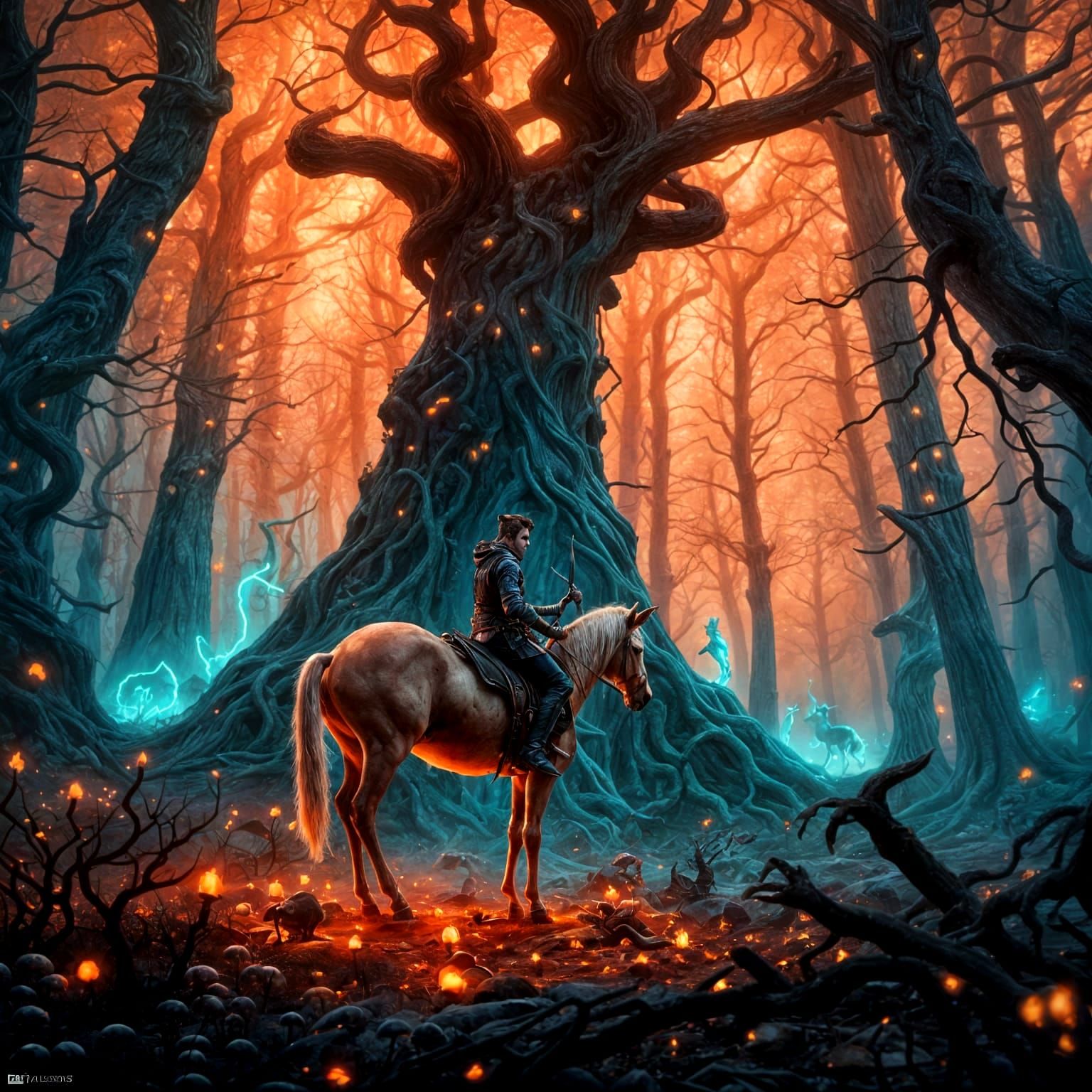 Fantasy Centaur Double Exposure: Detailed Matte Painting