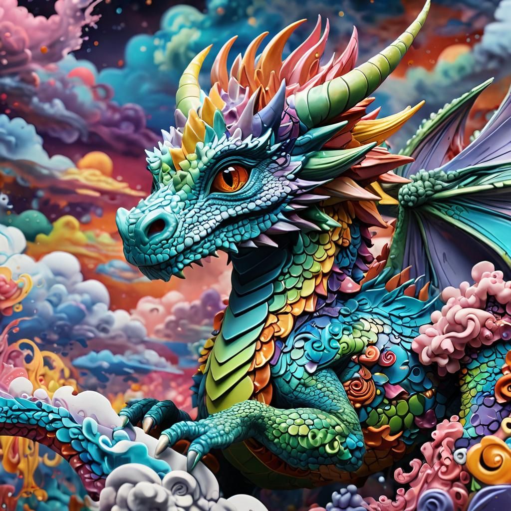 Vibrant Baby Dragon in Polychromatic Graffiti Style