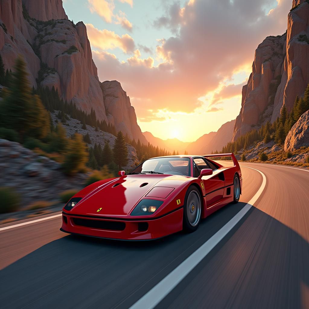 Ferrari F40 Sunset Drive: Hyperrealistic Concept Art