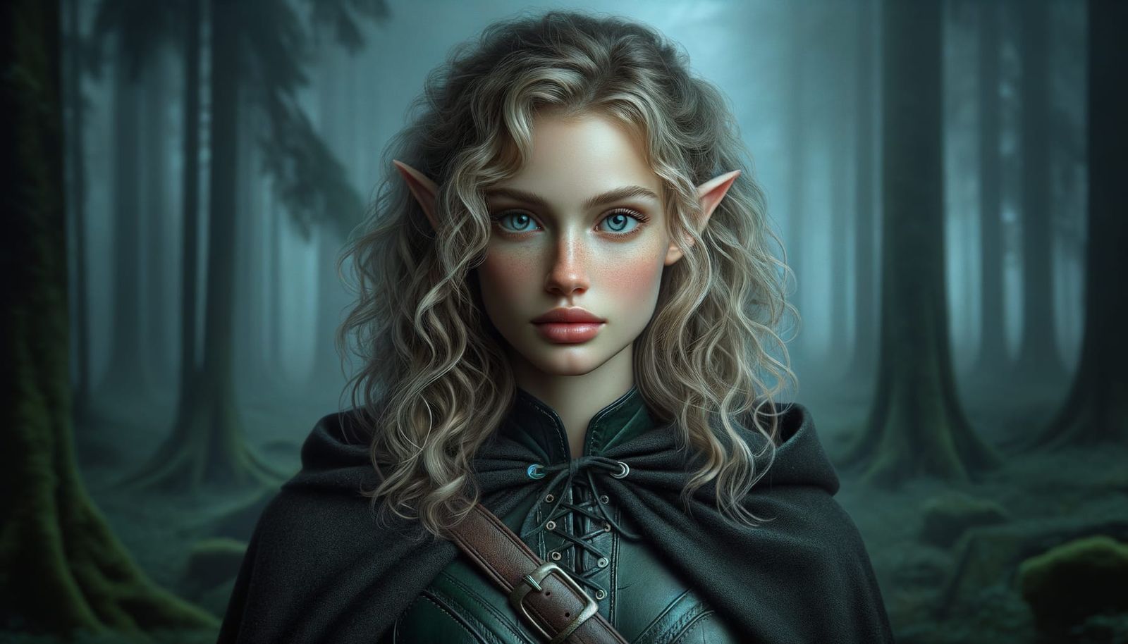 Eerie Forest Ranger Woman in Heavy Fog