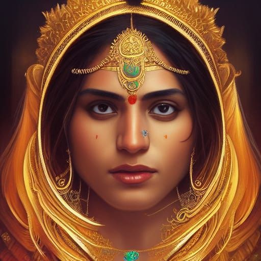 Indian Yogini Goddess Portrait in Art Nouveau Style