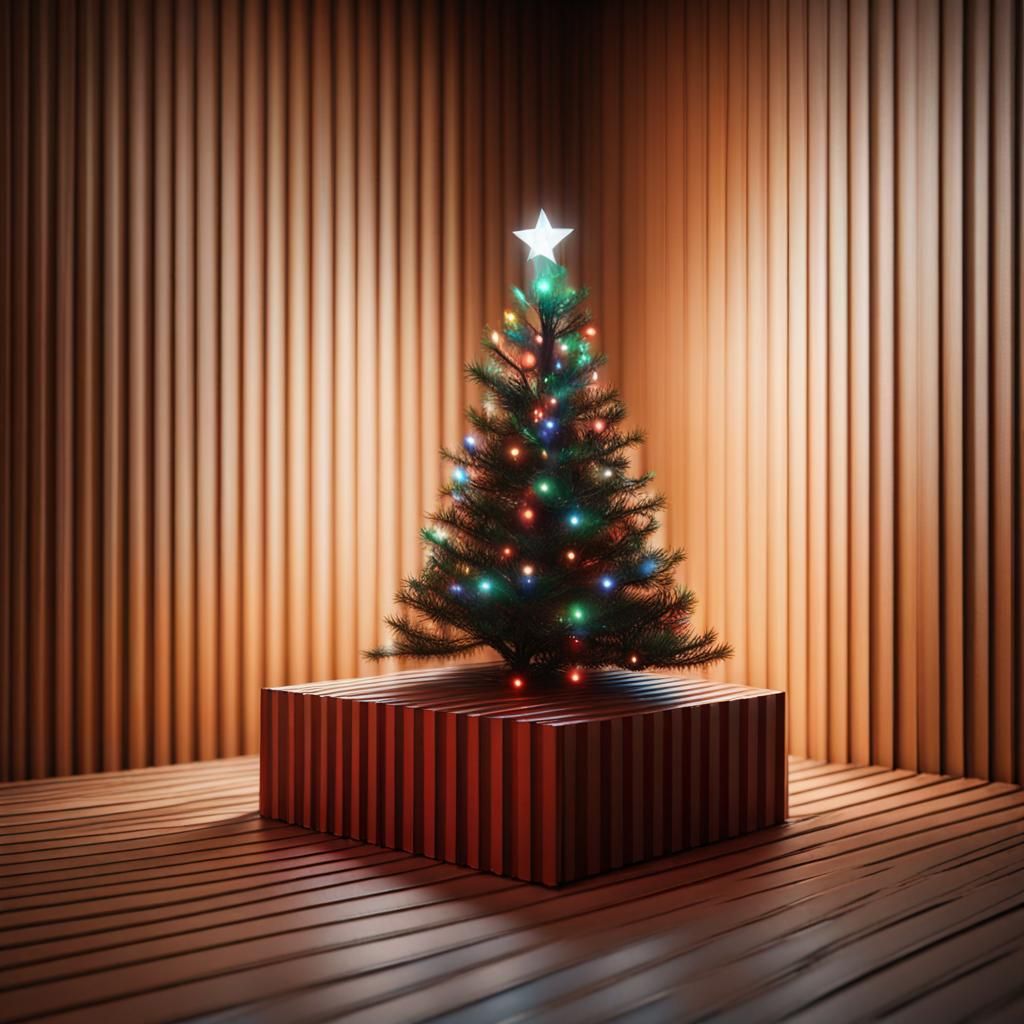 Light Stripes from Cardboard Box and Christmas Tree