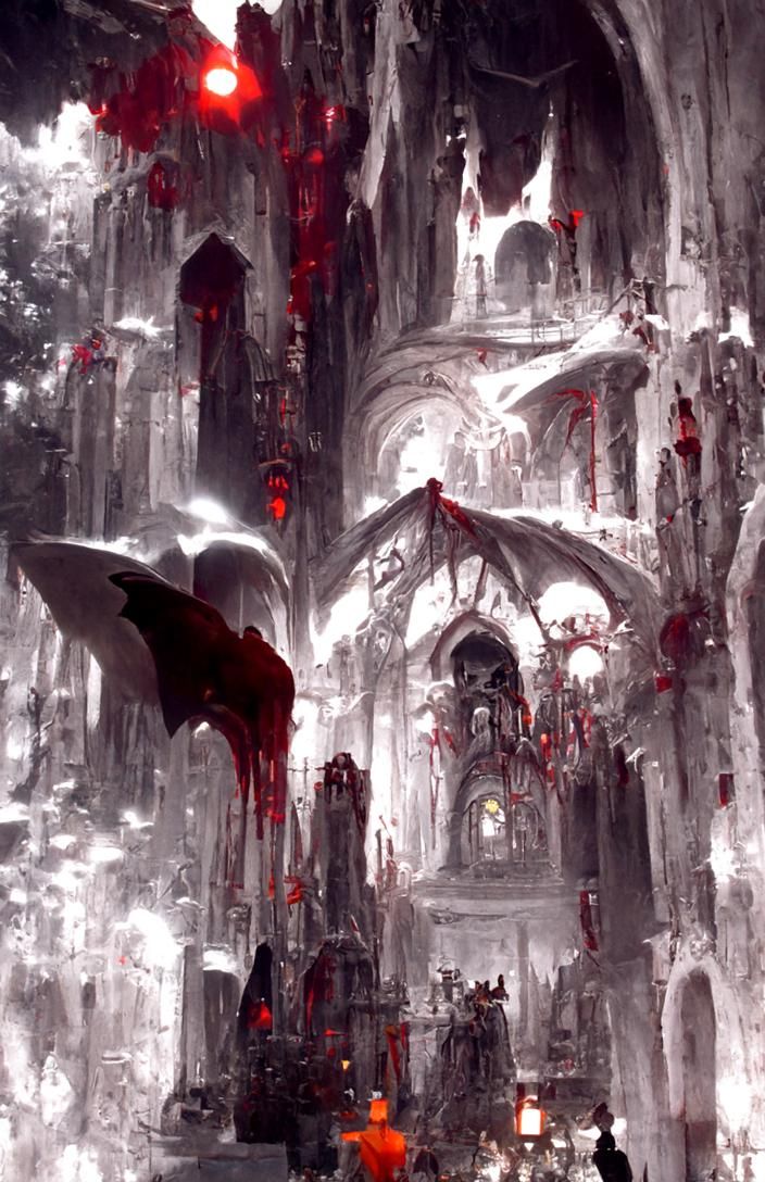 Evil Vampire Cathedral at Night, Digital Painting