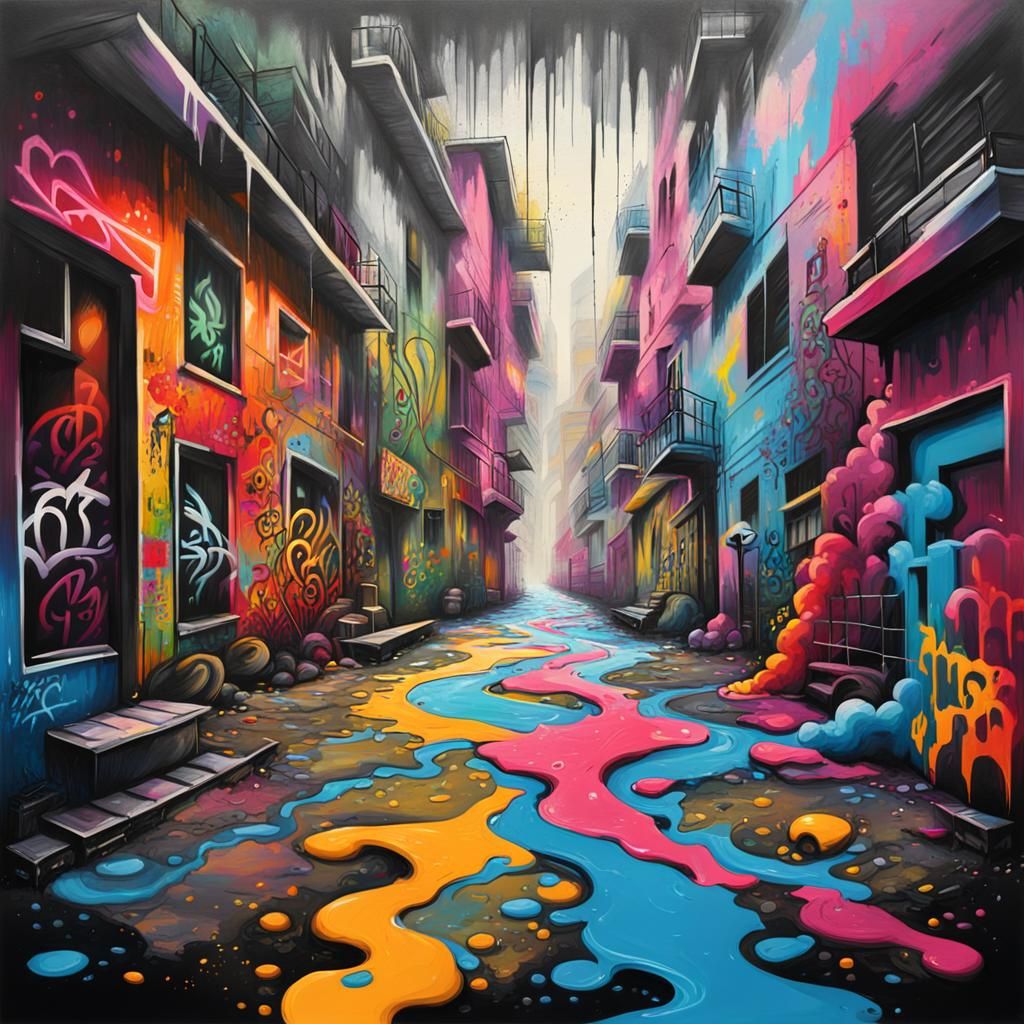 Colorful Pathways in Graffiti Splash Art Style