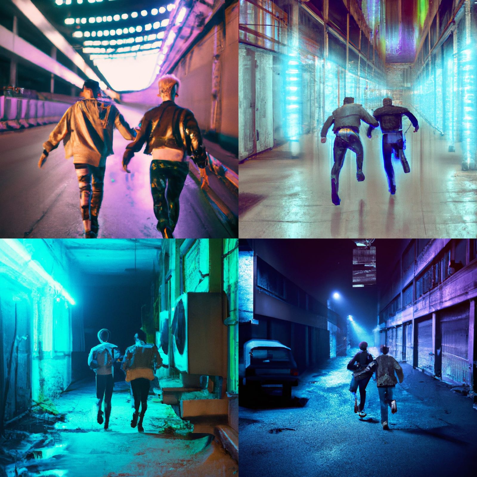 Retro Cyberpunk: Two Boys Running Away
