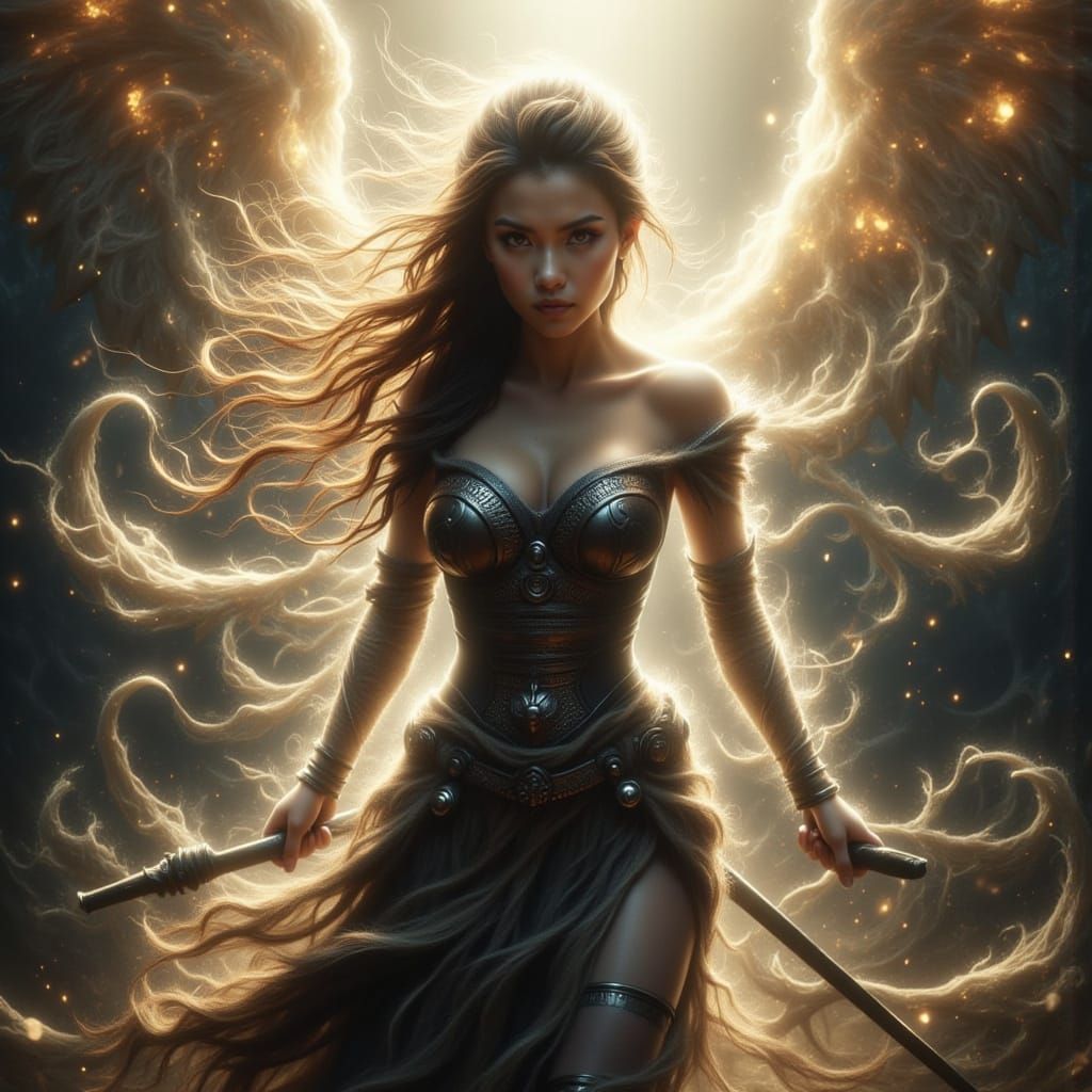 Epic Female Warrior in Dynamic Fantasy Battle Scene