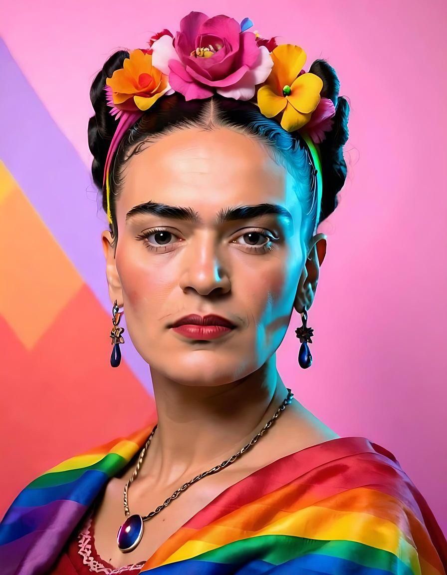 Rainbow Frida Kahlo Portrait Celebrating Pride