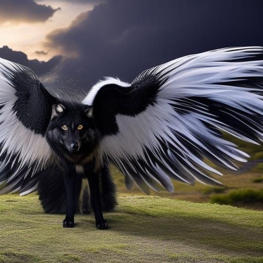 Feathered Wolf Gliding From Above