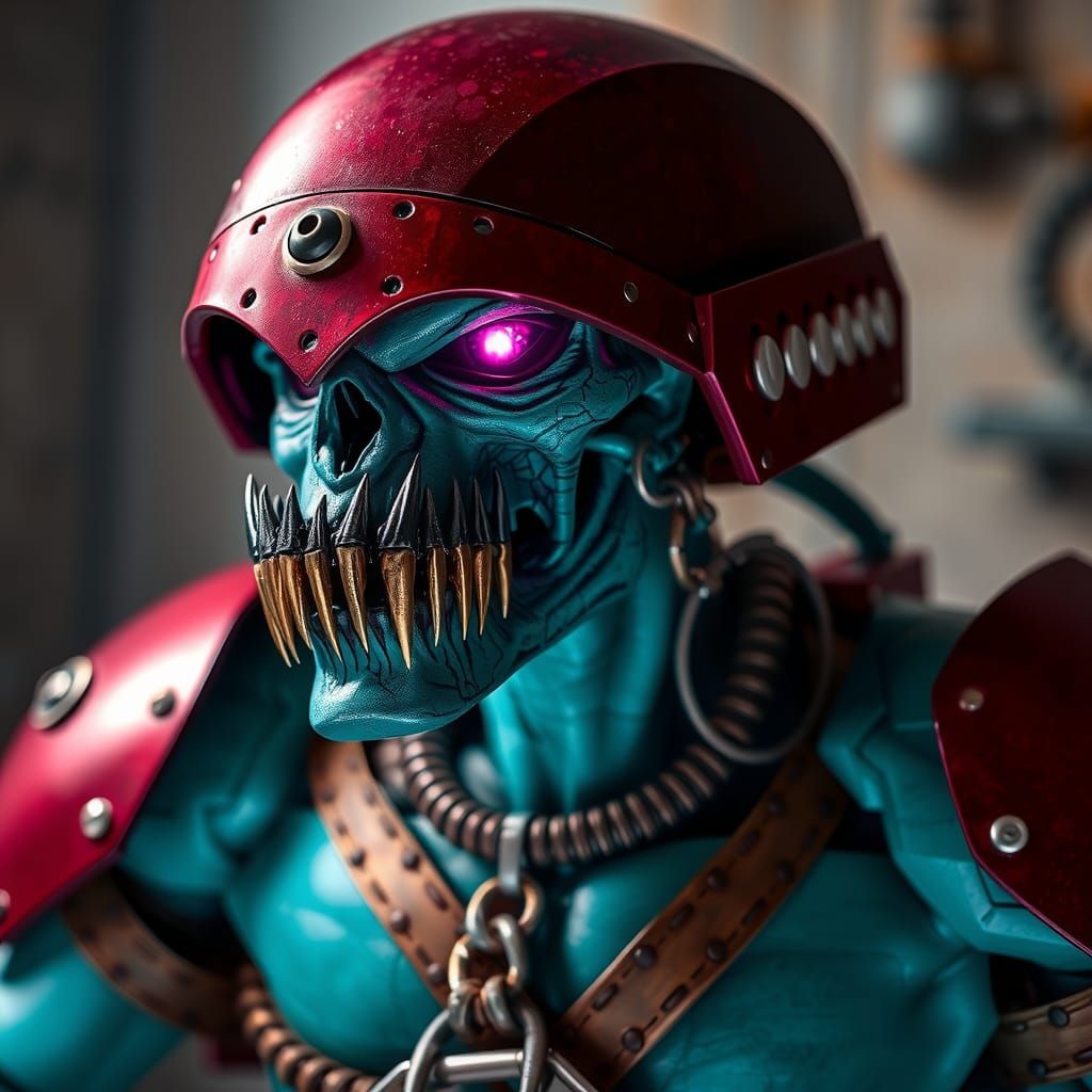 Hyperrealistic Trap Jaw with Cannon Arm and Axe