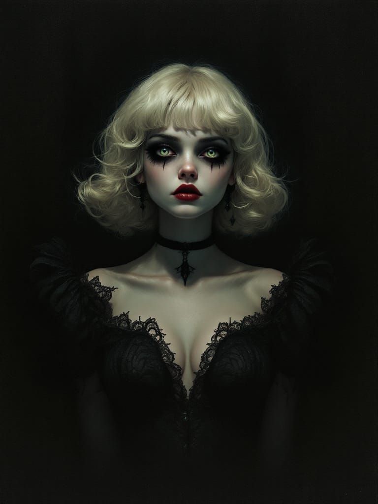 Gothic Pin-Up Woman with Dark Fairytale Atmosphere