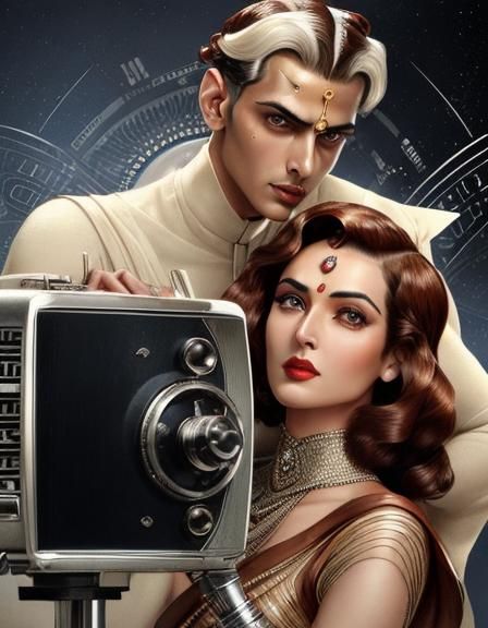 Retrofuturistic Indian Couple in Art Deco Style