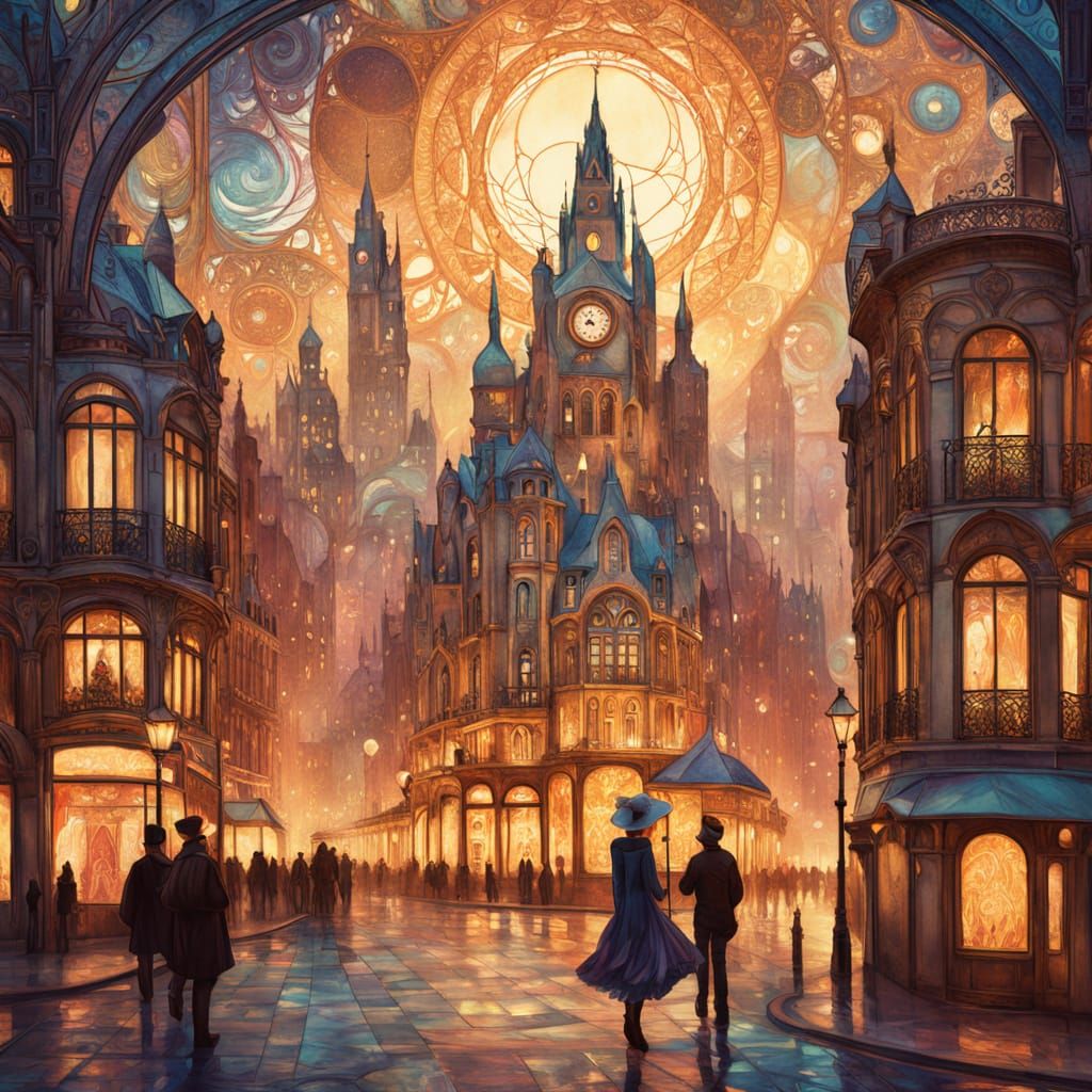 Vibrant Art Nouveau Cityscape in Fauvist Style