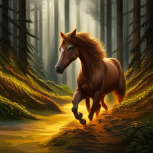Hyperrealistic Horse Portrait in Colorful Woods