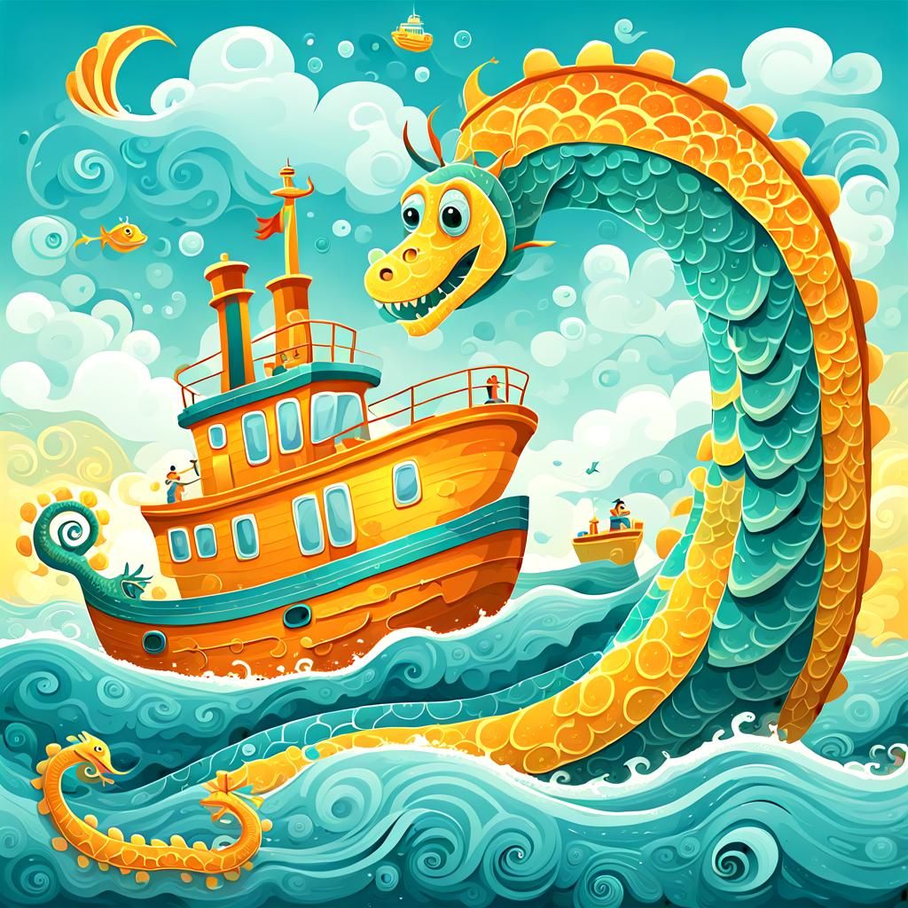 Friendly Sea Serpent Chats with Tugboat Captain