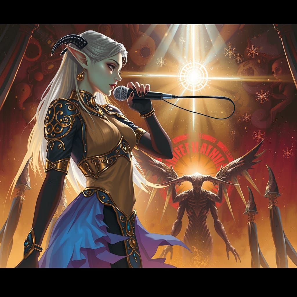 Ethereal Elf Singer Performs in Whimsical Fantasy Setting