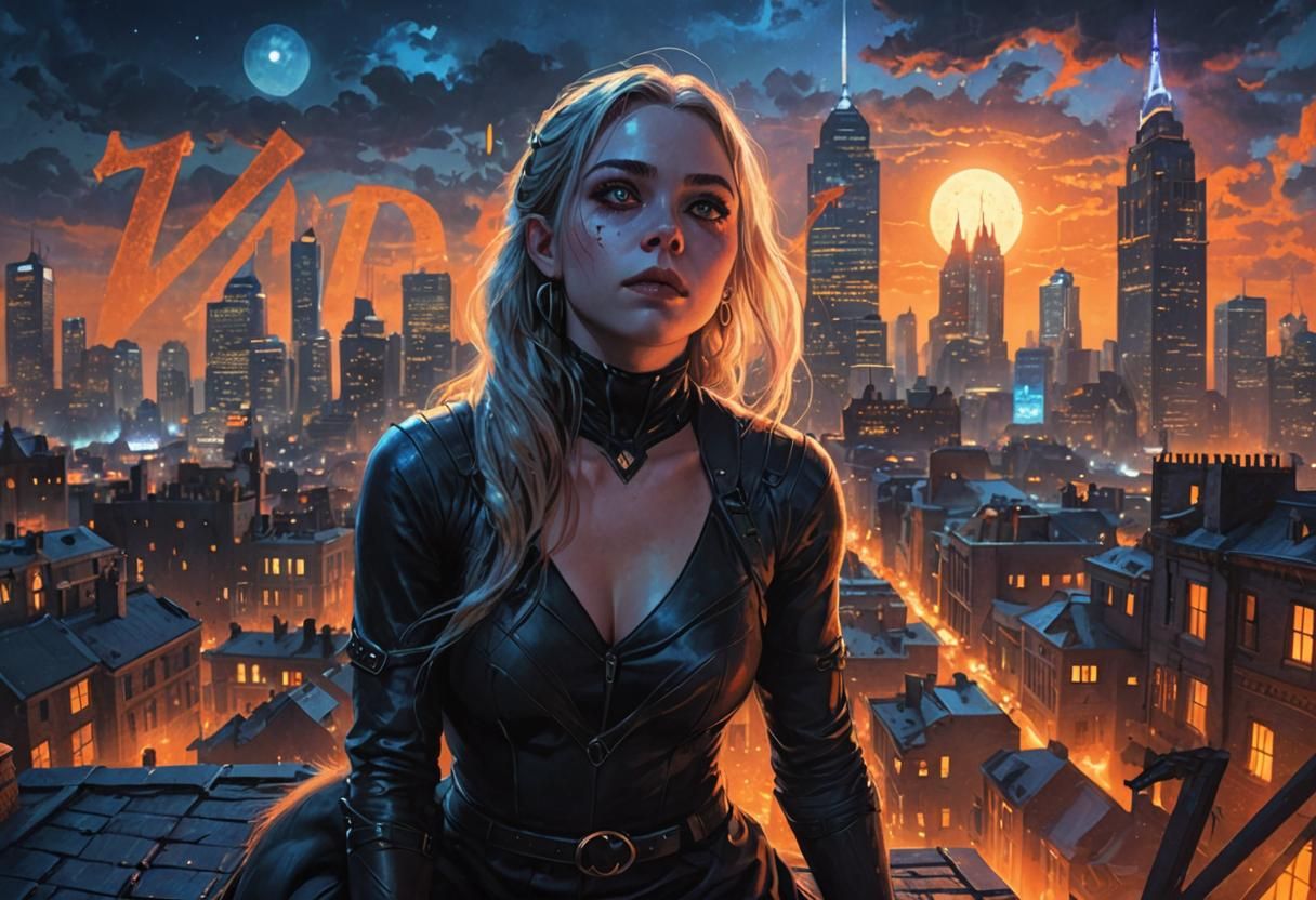 Sydney Sweeney as Black Cat, Gothic Fantasy Art