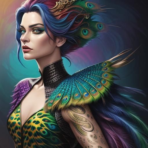 Woman with Rainbow Scales in Comic Book Style