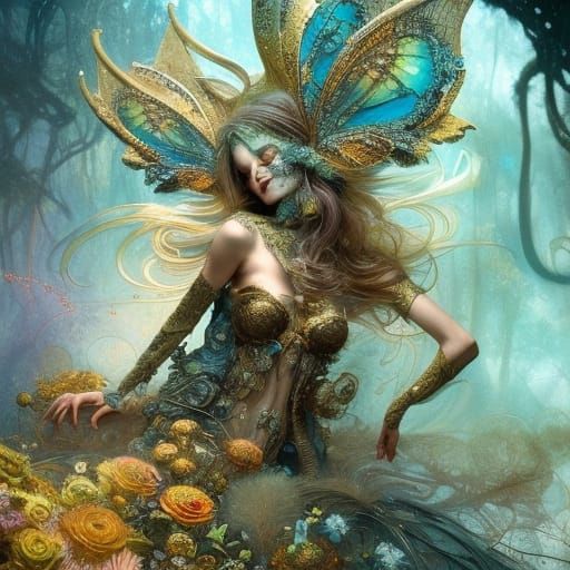 Fairy Village Inside Mushroom, Rococo Fantasycore Style