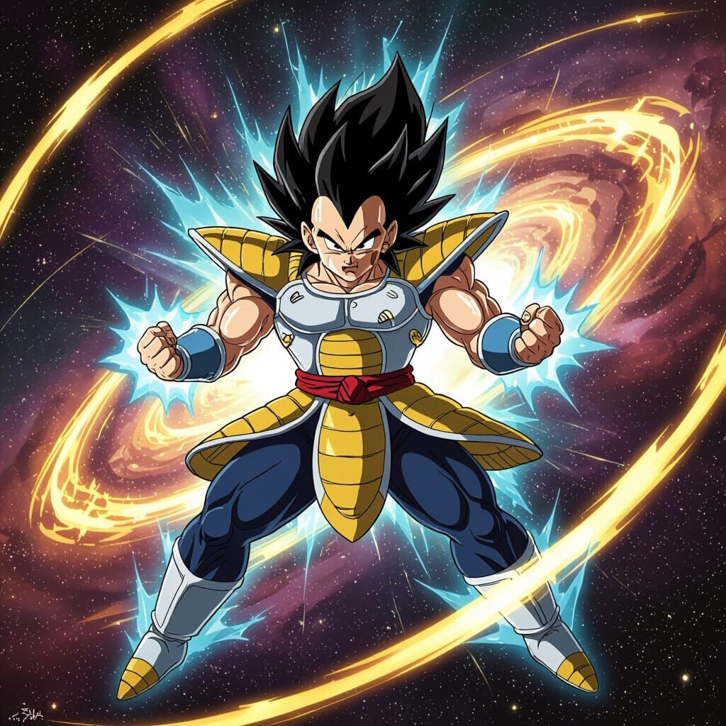 Powerful Warrior Radiating Energy in Cosmic Nebula