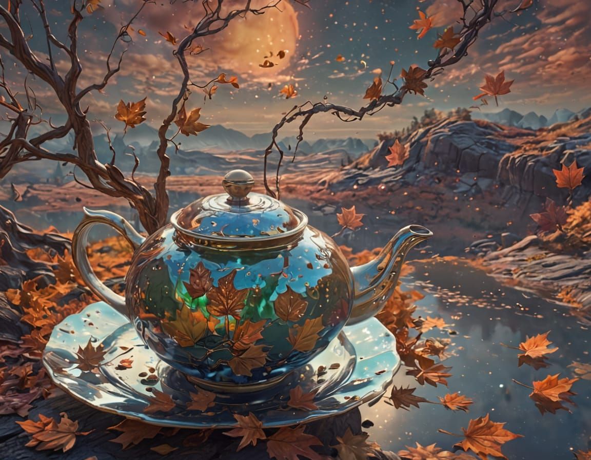 Iridescent Teapot Births Autumnal Planets in Orbit