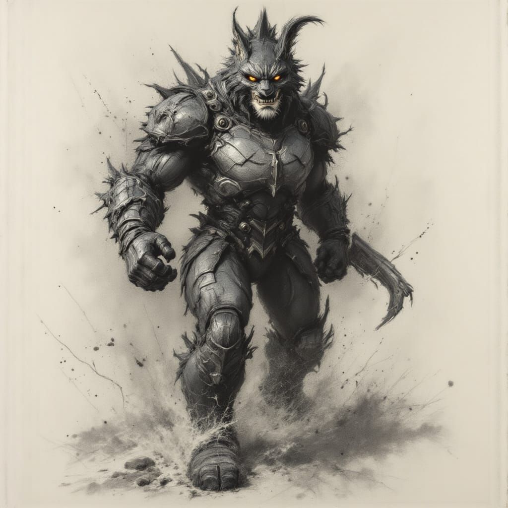 Cyberpunk War Machine Emerges at Dusk