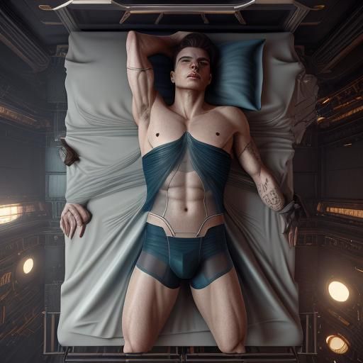Androgynous Figure in Bed: Detailed Matte Painting