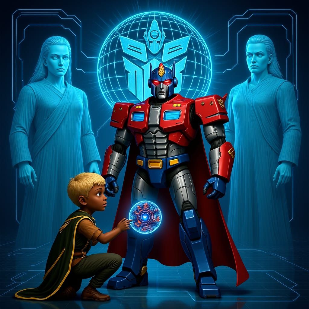 Optimus Prime and Machine God Primus, in Syd Mead Style