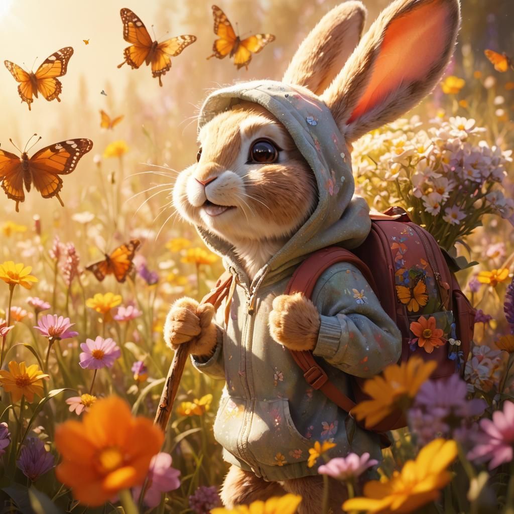 Cartoon Rabbit's Joyful Walk: Disney-Inspired Concept Art