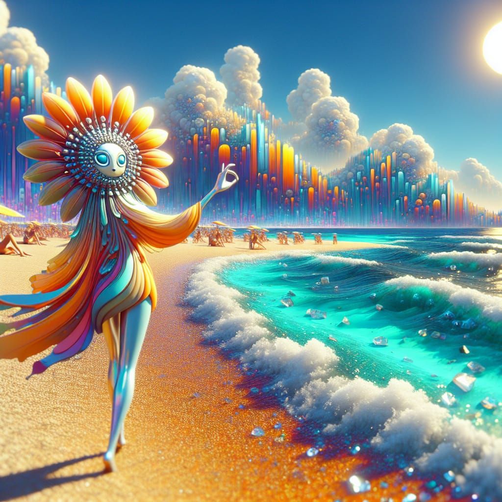 Cheerful Nautica on Sun-Drenched Beach, Miyazaki Style