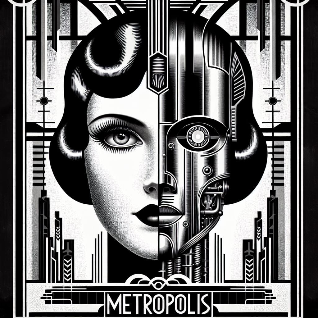 Art Deco Retro-Futuristic Metropolis Poster