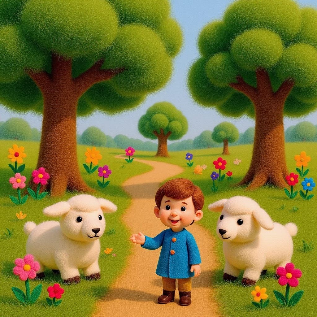 Whimsical Felted Forest Scene in Children's Book Style