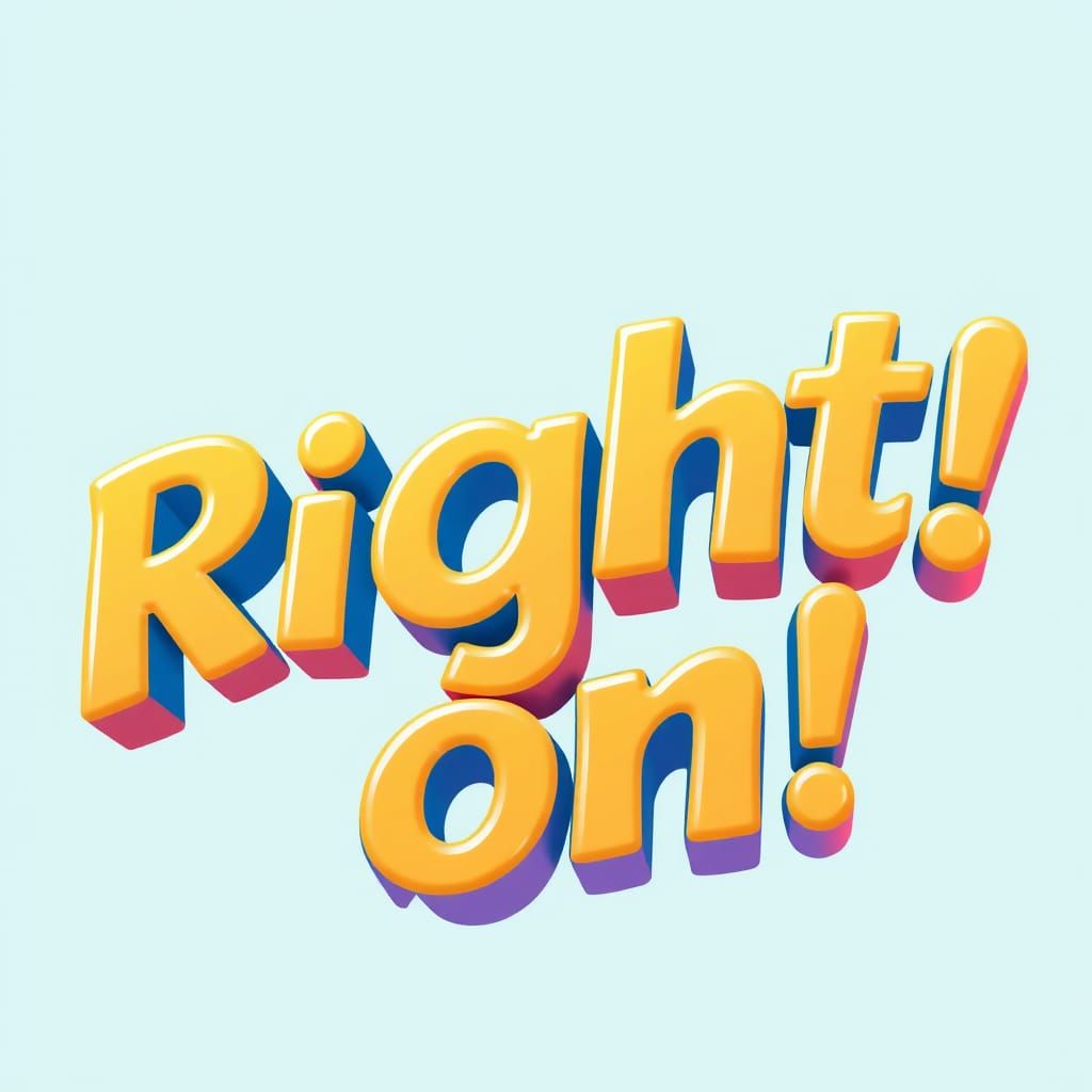 Whimsical 3D Rendering of "Right On!"